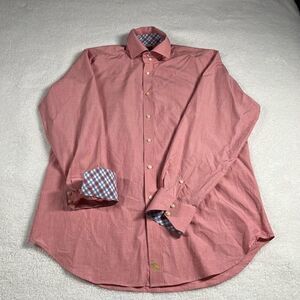Tailorbyrd Mens Shirt Size‎ L Pink Solid Long Sleeve Plaid Flip Cuff 100% Cotton